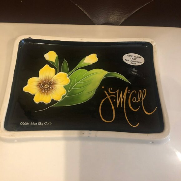 Blue Sky 2004 J McCall Accent Plate Pears Vtg Enamel Black Yellow Green - Picture 5 of 6